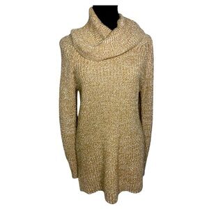 NWT Long Knit Tan & White Cowl Neck Sweater Size Small